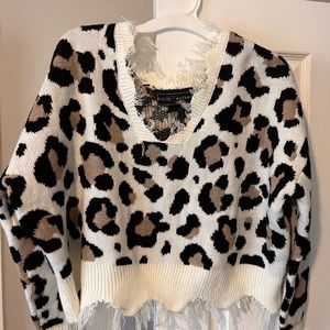 Leopard animal print fringe sweater